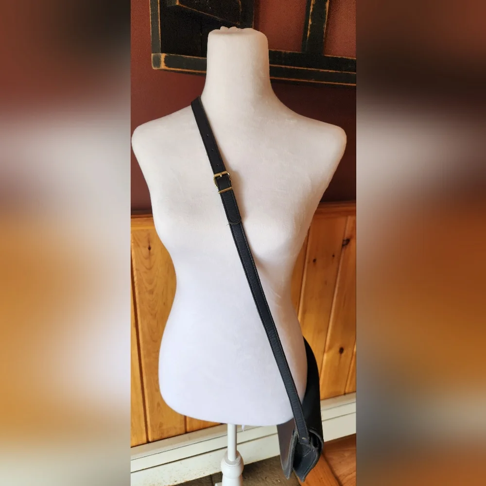 Vintage High Art Leather New York Saddle Bag Blue Grey Crossbody - Picture 9 of 13